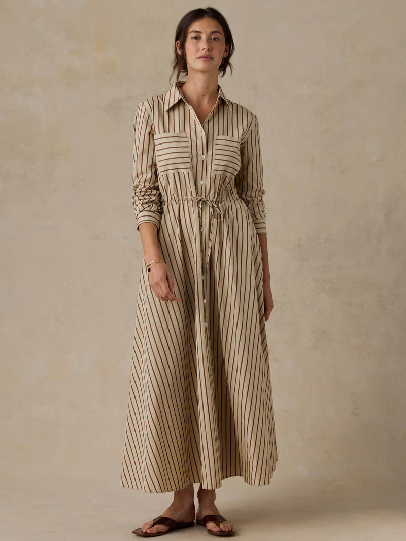 Coastal Poplin Catalina Dress - Drift Sand Stripe