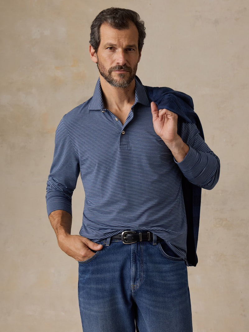 Long-Sleeve Movement Polo - Navy Strait Stripe