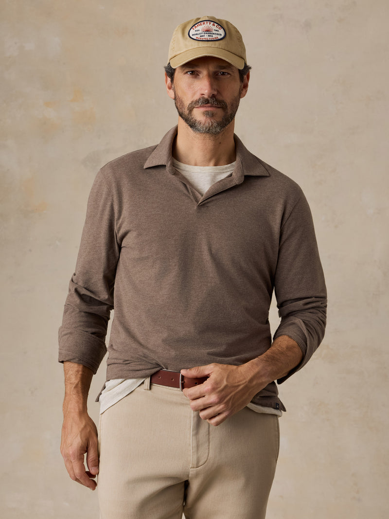 Long-Sleeve Pima Polo - Autumn Woods Melange