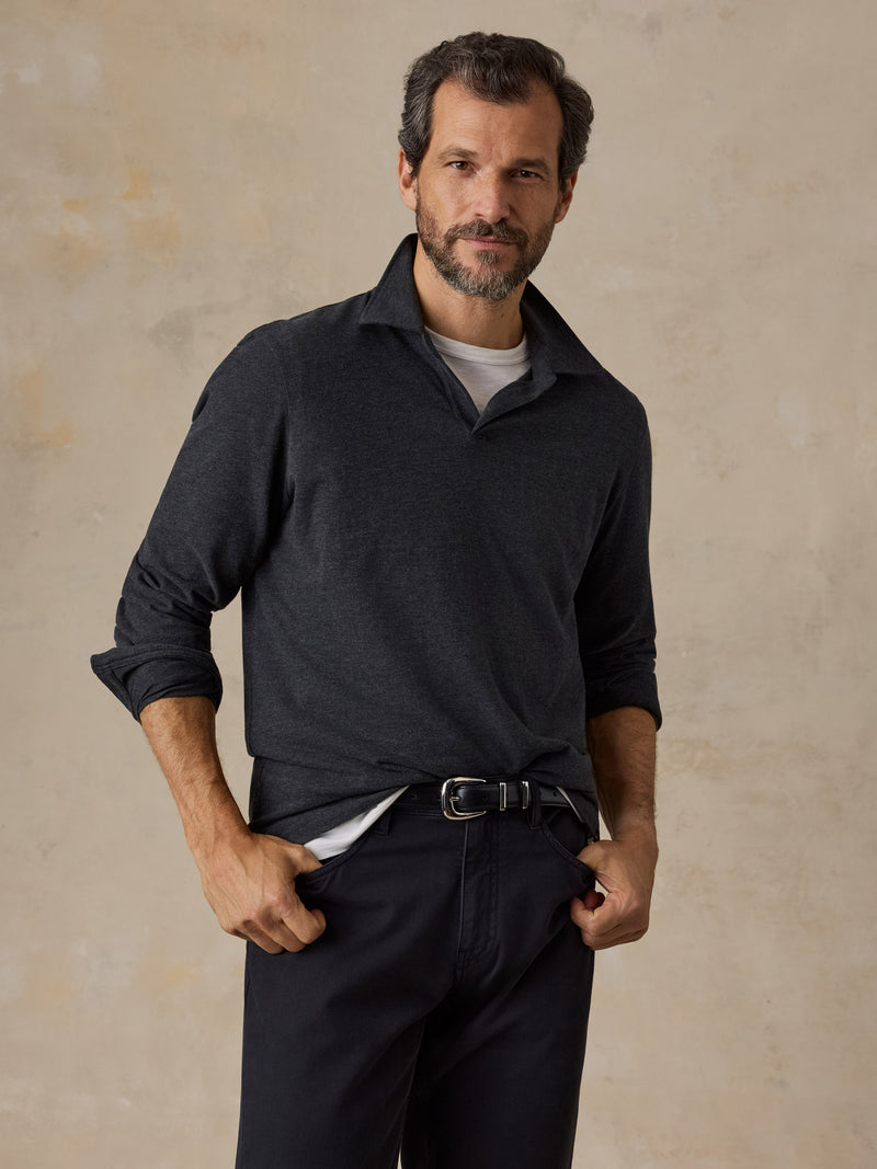 Long-Sleeve Pima Polo - Shadow Rock Melange