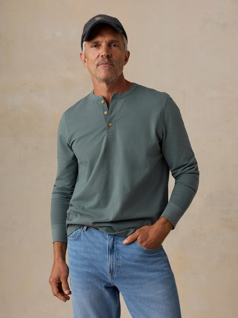 Long-Sleeve Waffle Henley - Forest Pine