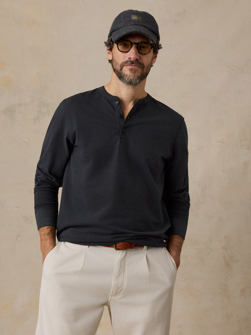 Long-Sleeve Waffle Henley - Ridge Black