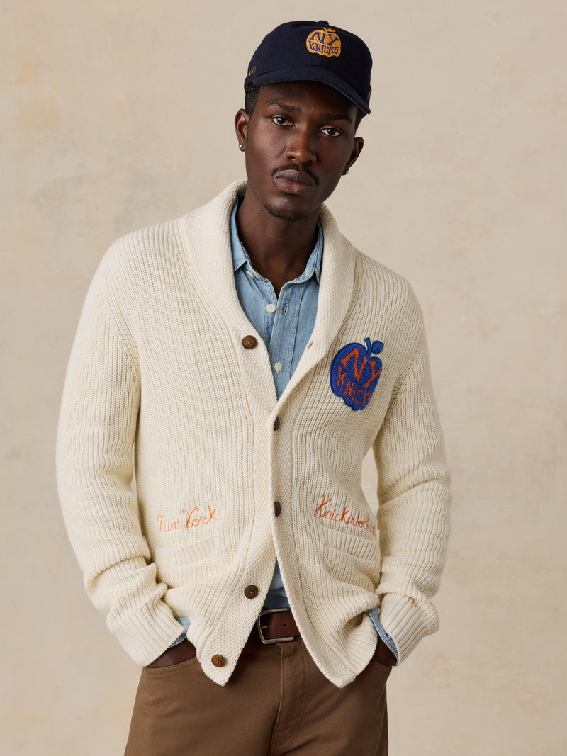 NY Knicks Marled Cotton Cardigan - Ivory