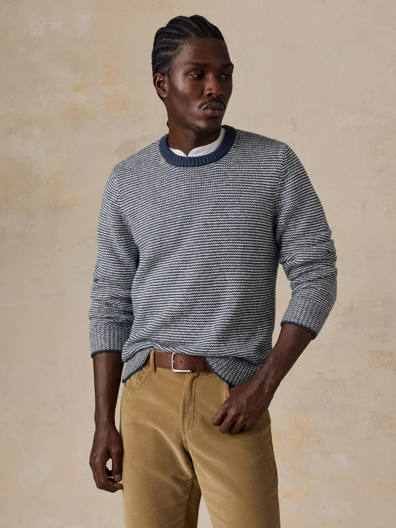 Heirloom Crewneck Sweater - Ivory Navy Feeder