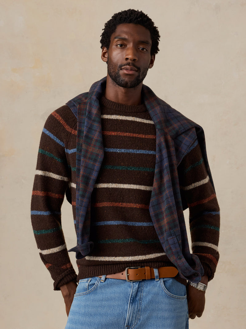 Donegal Crew Sweater - Brown Night Stripe