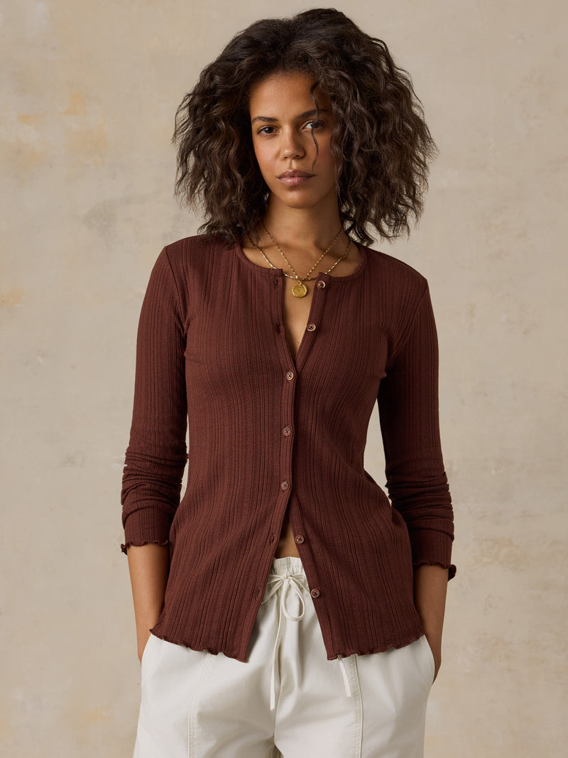 Paradise Pointelle Cardigan - Chocolate Fondant