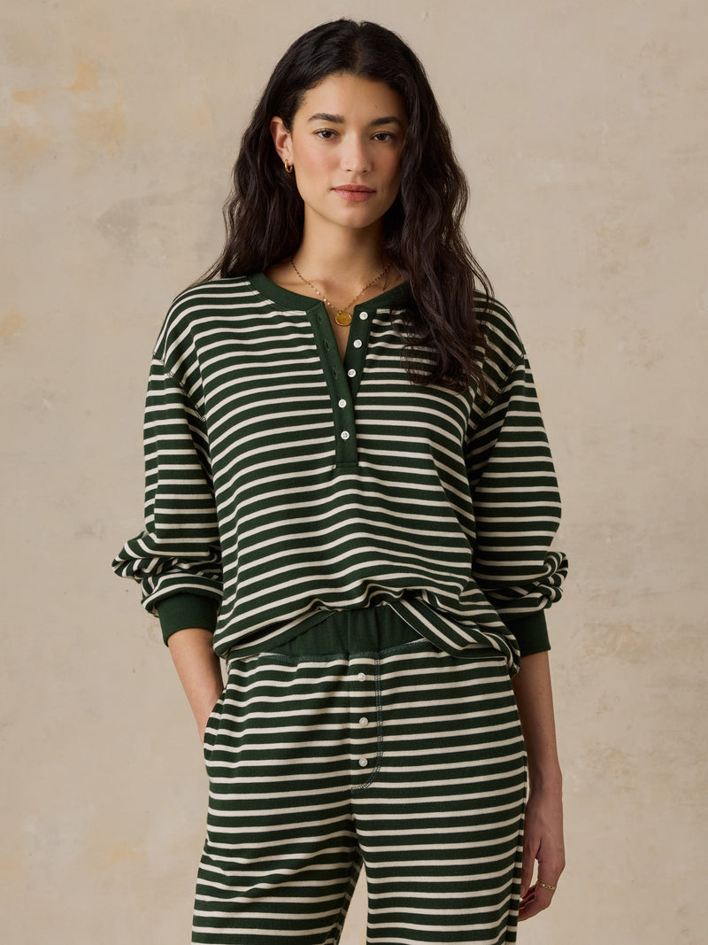 Double Knit Henley - Mountain View Stripe