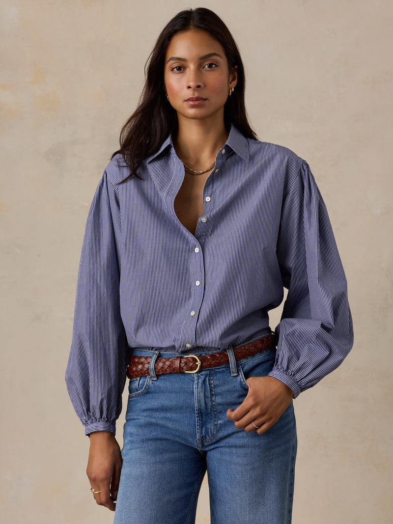 Coastal Poplin Suki Blouse - Sailor Ink Stripe