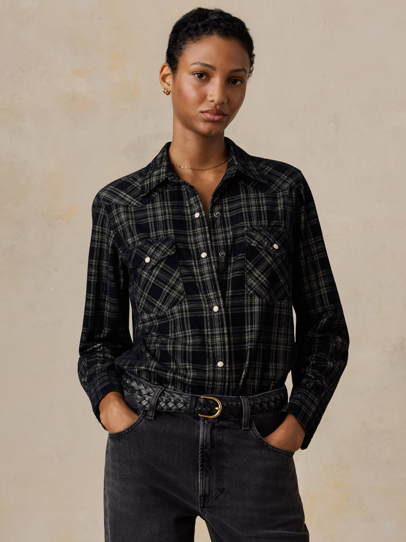 Wharfside Cord Western Shirt - Nightfall Ivory Plaid