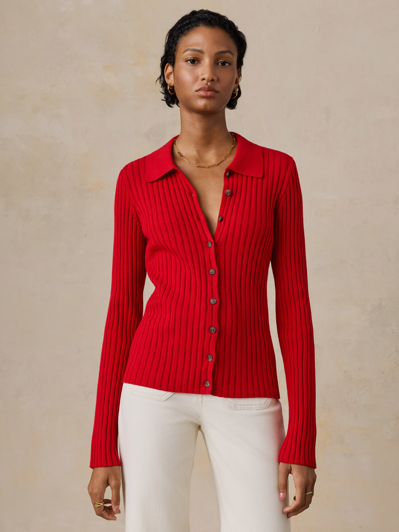 Sunwashed Cotton Ribbed Cardigan - Salsa