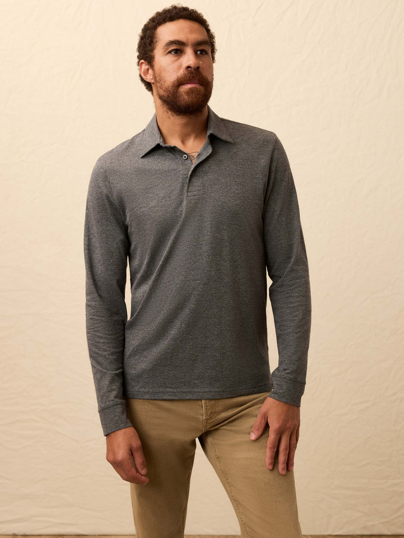 Long-Sleeve Movement Pique Polo - Dusty Iron Heather
