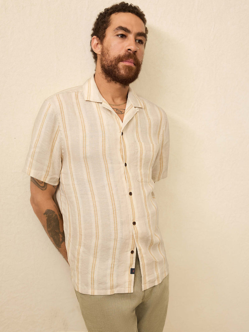 Short-Sleeve Laguna Linen Camp Shirt - Oak Island Stripe