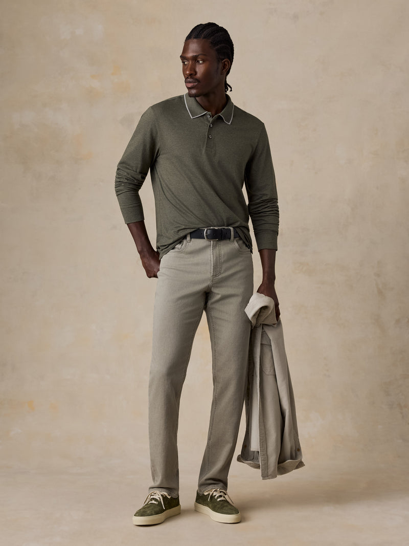 Long-Sleeve Movement Pique Polo - Tropics Olive Melange