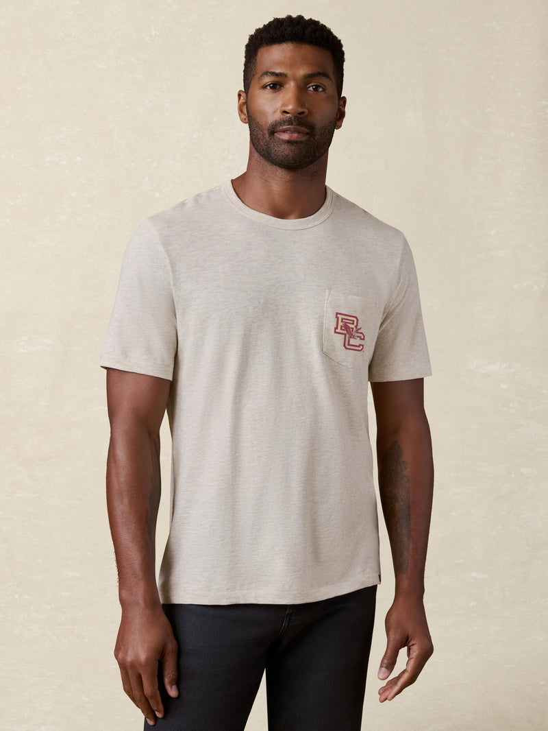 Boston College Sunwashed Regenerative Pocket Tee - Island Dune Heather