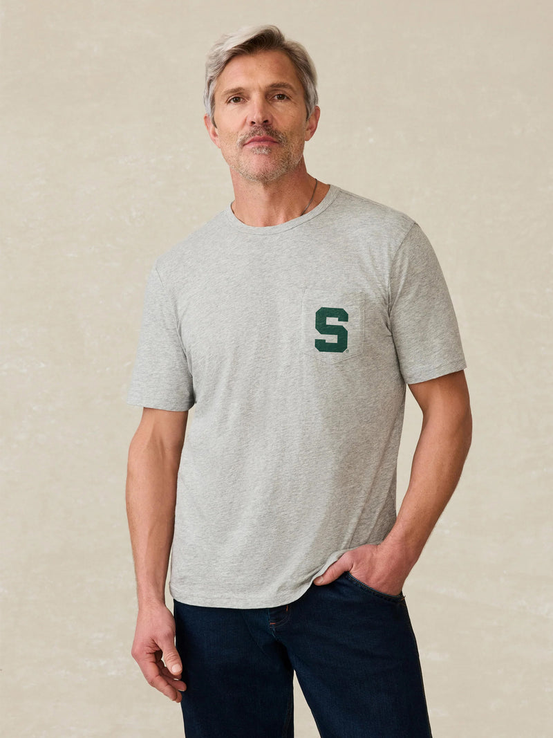 Michigan State Sunwashed Regenerative Pocket Tee - Granite Heather