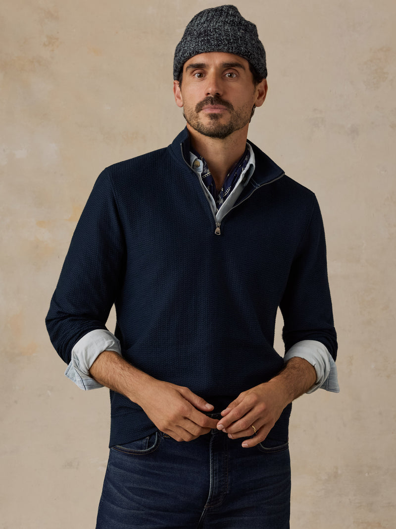 Textured Knit Quarter Zip - Abyss Navy