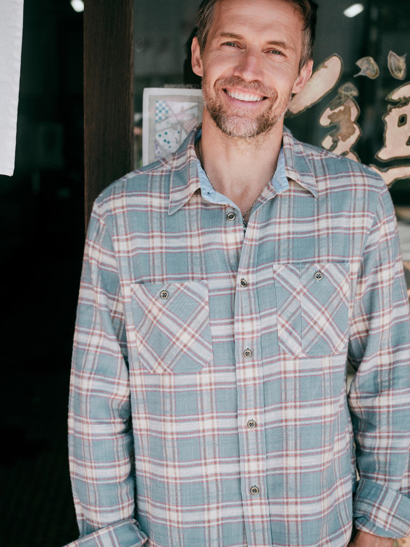 Japanese Flannel Workshirt - Blue Sora Plaid
