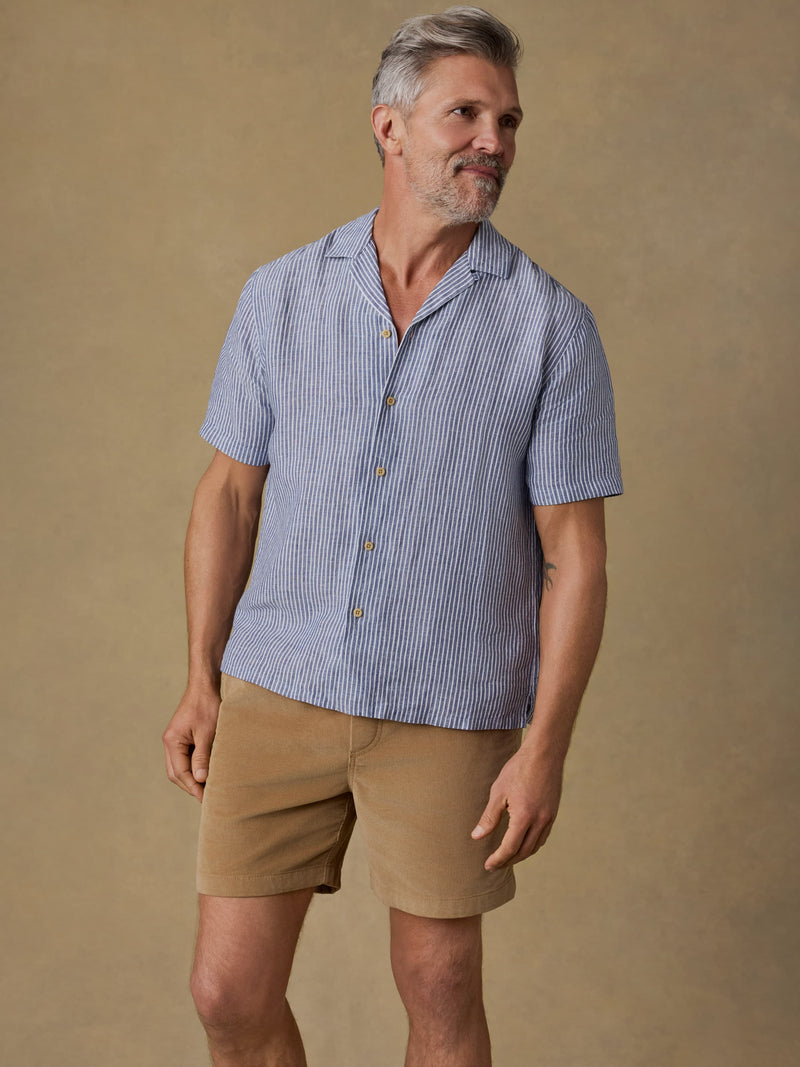 Short-Sleeve Laguna Linen Camp Shirt - Cloud Waters Stripe