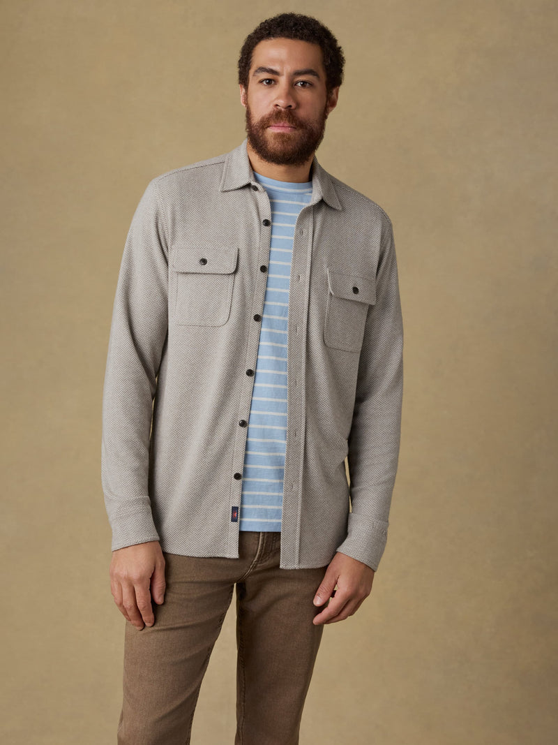 Legend Sweater Shirt - Khaki Cream Herringbone