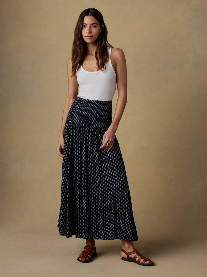 Sophia Smocked Skirt - Navy Lotus Floral