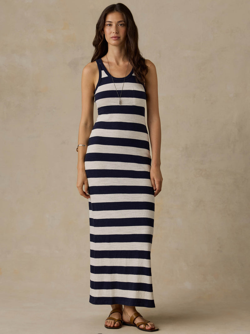 Sunwashed Organic Pocket Tank Dress - Baritone Blue Stripe