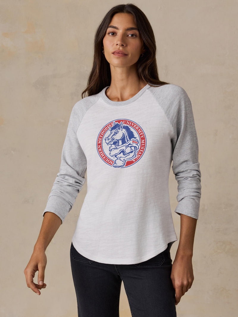 Southern Methodist University Sunwashed Organic Raglan Long-Sleeve - Light Grey Heather