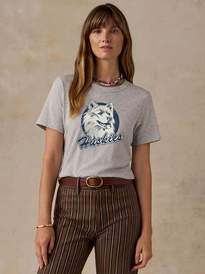 University of Connecticut Sunwashed Regenerative Tee - Dune Grey Heather