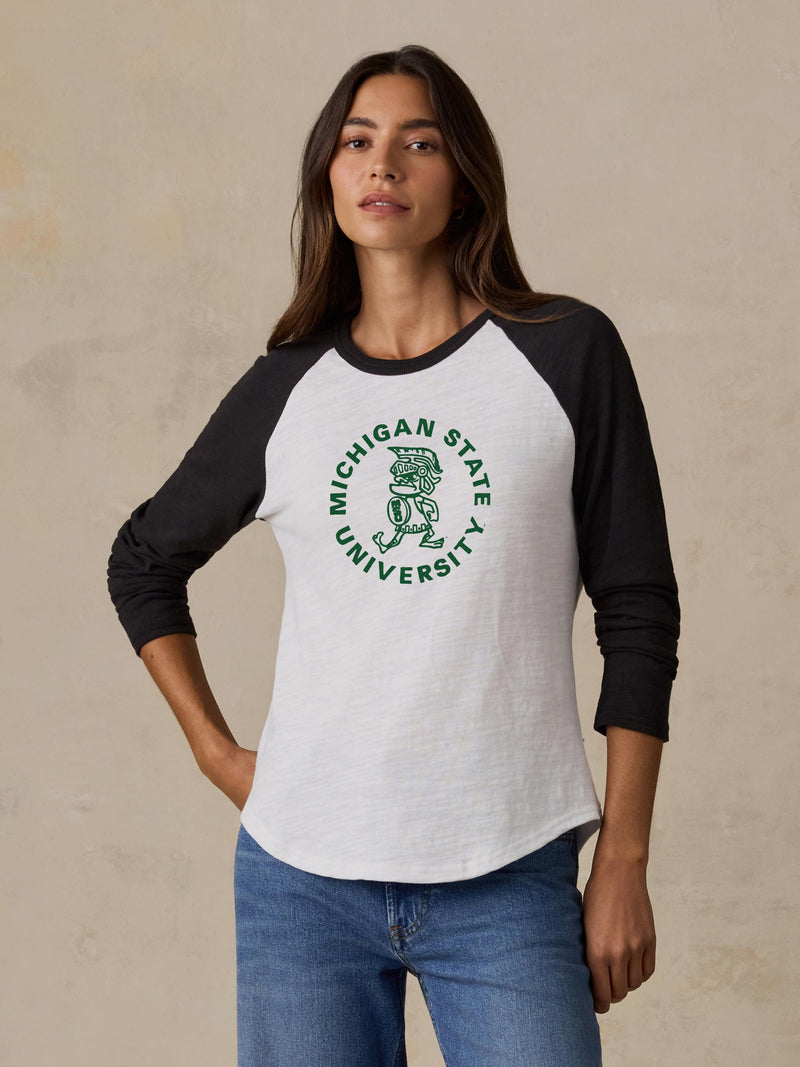 Michigan State Sunwashed Organic Raglan Long-Sleeve - Black Beauty
