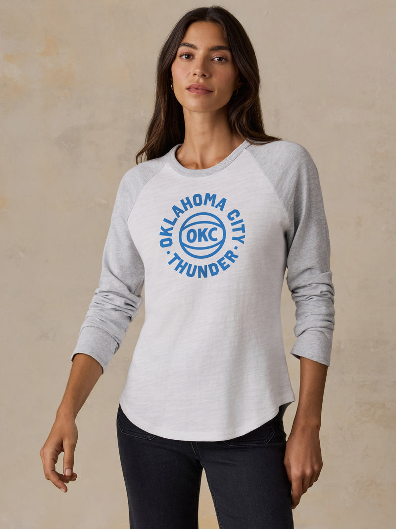 Oklahoma City Thunder Sunwashed Organic Raglan Long-Sleeve - Light Grey Heather