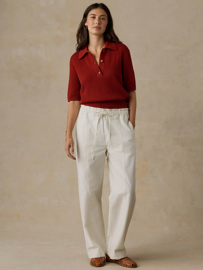 Miramar Linen Short-Sleeve Polo - Red Ochre