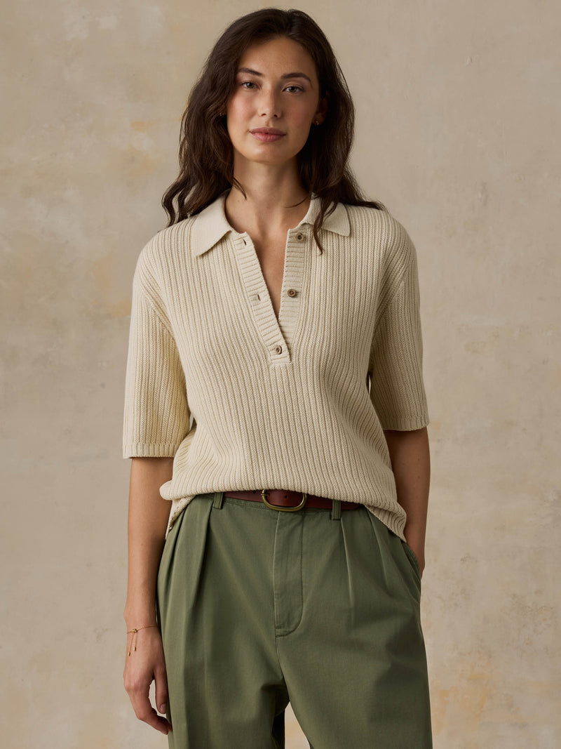 Miramar Linen Short-Sleeve Polo - Summer Sand